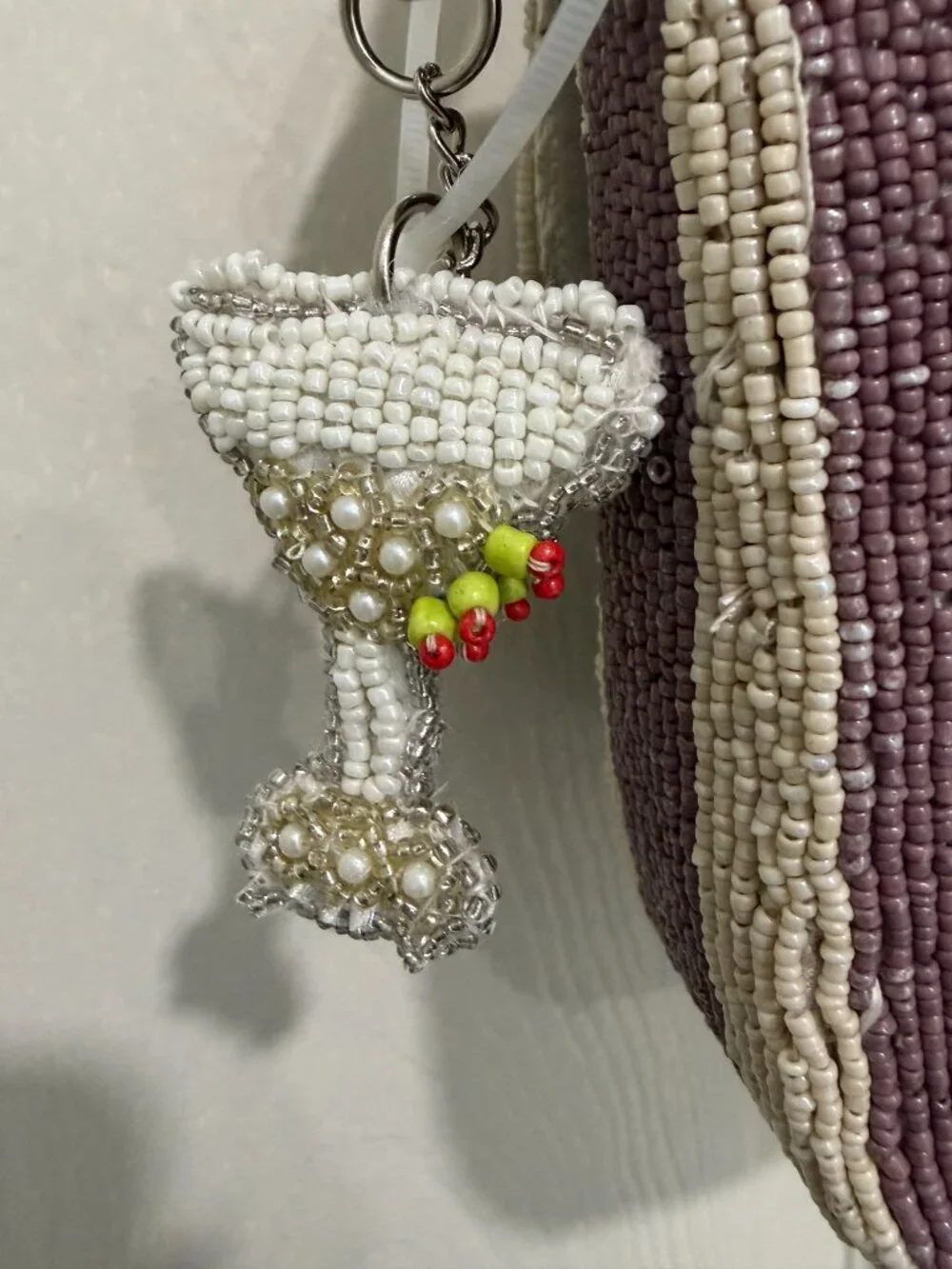 Dirty Martini Olives Striped Beaded Bag with Keychain Charm Handmade India  NWT - Picture 3 of 6